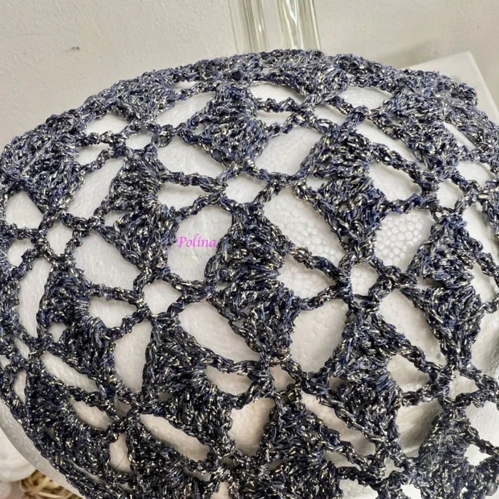 Hand made triangle cotton bandana head scarf cotton grey/bluish w/silver lurex